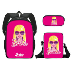 Barbie 2023 Full Printed Backpack Schoolbag Travel Notebook Bag Lunch Bag Pencil Bag for Kids Students 3PCS