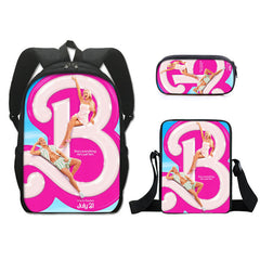 Barbie 2023 Full Printed Backpack Schoolbag Travel Notebook Bag Lunch Bag Pencil Bag for Kids Students 3PCS