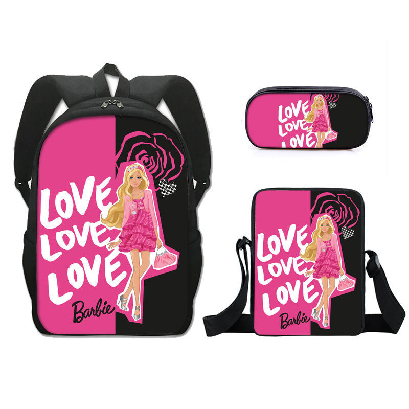 Barbie 2023 Full Printed Backpack Schoolbag Travel Notebook Bag Lunch Bag Pencil Bag for Kids Students 3PCS