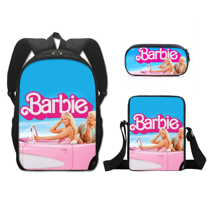 Barbie 2023 Full Printed Backpack Schoolbag Travel Notebook Bag Lunch Bag Pencil Bag for Kids Students 3PCS