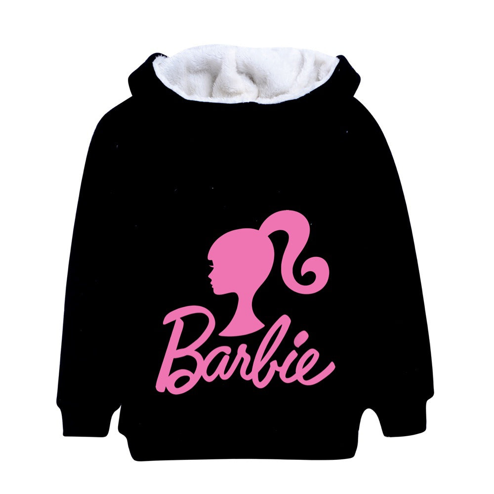 Barbie The Movie Sherpa Lined Hoodie Fleece Sweatshirt Full Zip Hooded Jacket for Kids