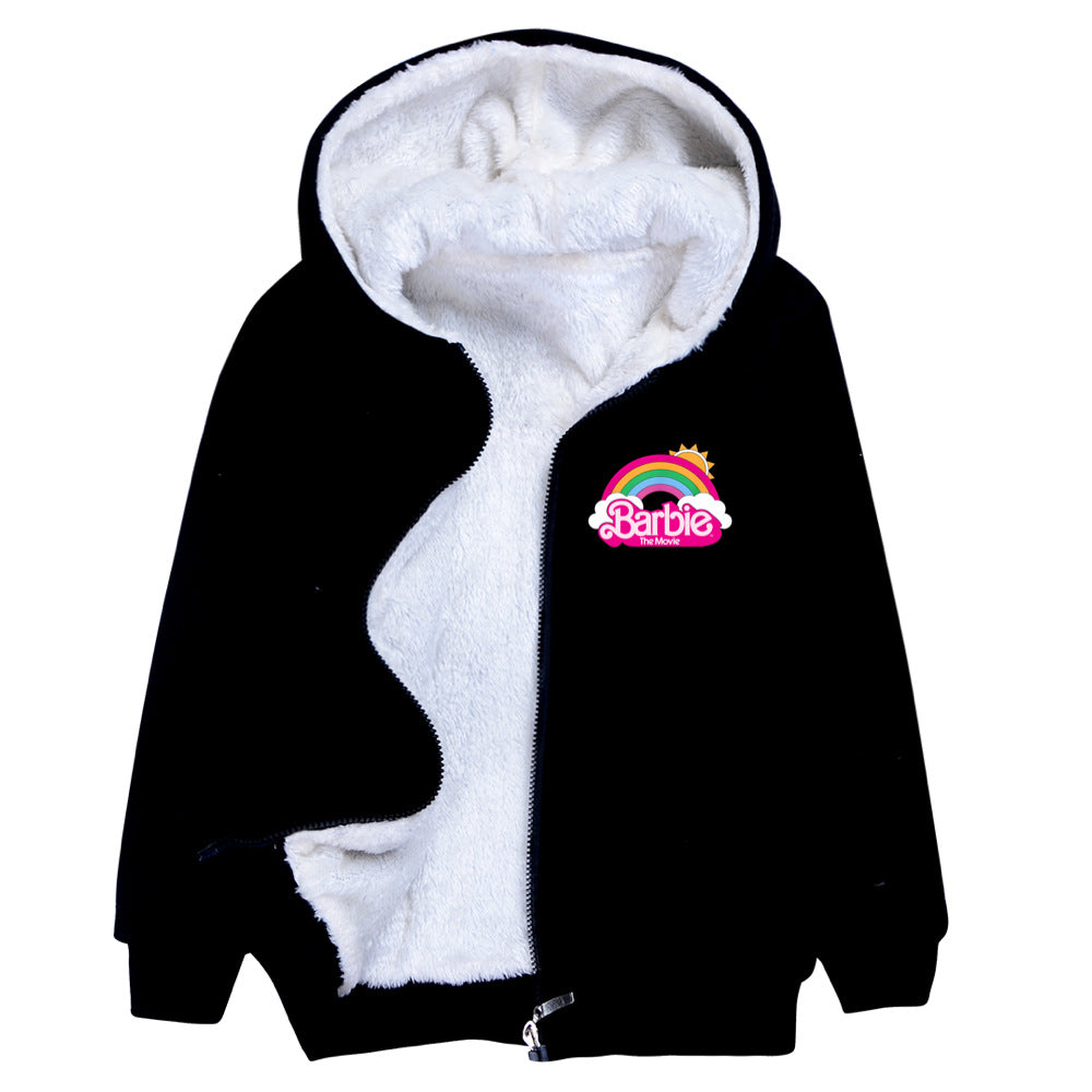 Barbie The Movie Sherpa Lined Hoodie Fleece Sweatshirt Full Zip Hooded Jacket for Kids