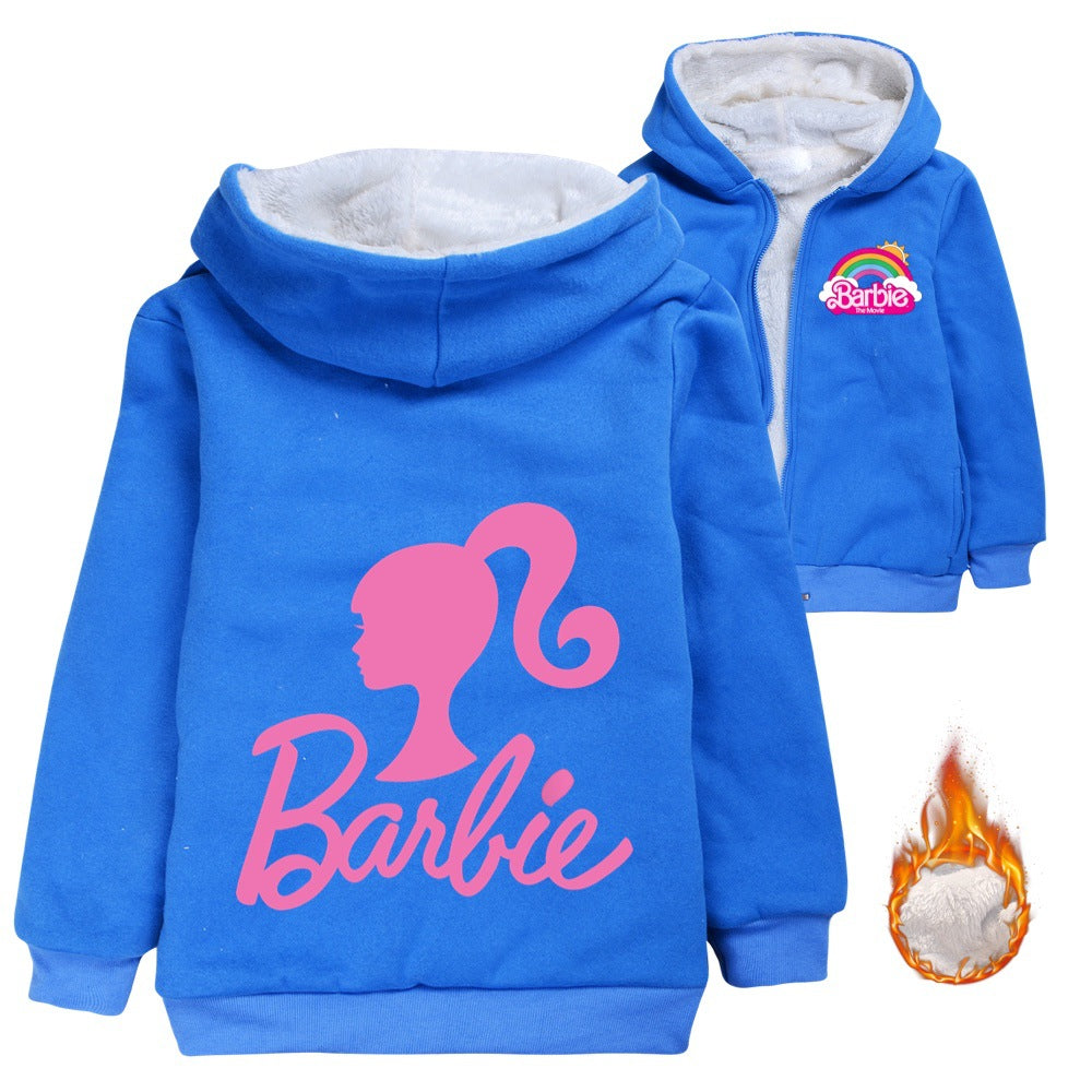 Barbie The Movie Sherpa Lined Hoodie Fleece Sweatshirt Full Zip Hooded Jacket for Kids