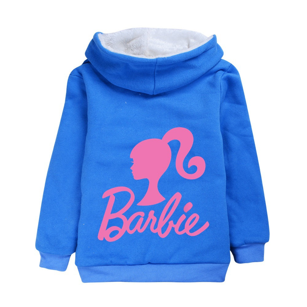 Barbie The Movie Sherpa Lined Hoodie Fleece Sweatshirt Full Zip Hooded Jacket for Kids