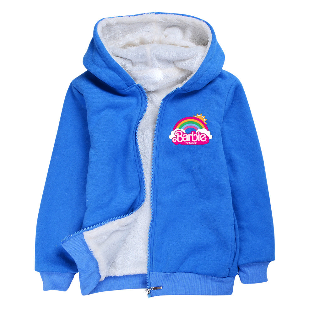 Barbie The Movie Sherpa Lined Hoodie Fleece Sweatshirt Full Zip Hooded Jacket for Kids