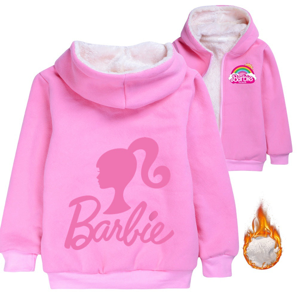 Barbie The Movie Sherpa Lined Hoodie Fleece Sweatshirt Full Zip Hooded Jacket for Kids