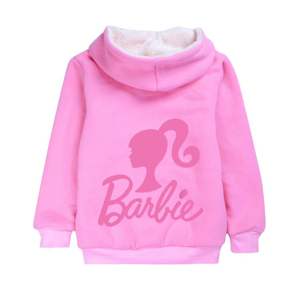 Barbie The Movie Sherpa Lined Hoodie Fleece Sweatshirt Full Zip Hooded Jacket for Kids