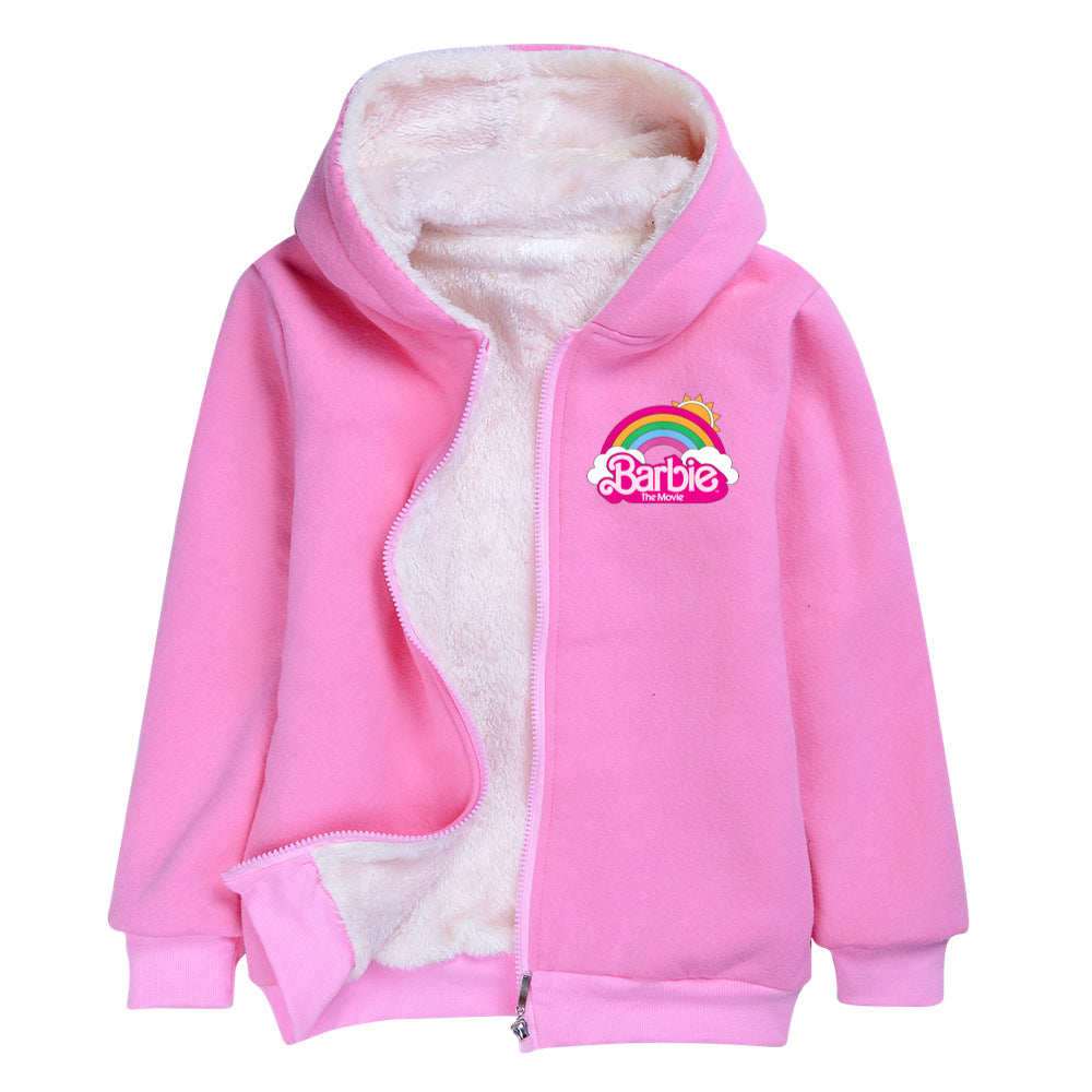 Barbie The Movie Sherpa Lined Hoodie Fleece Sweatshirt Full Zip Hooded Jacket for Kids