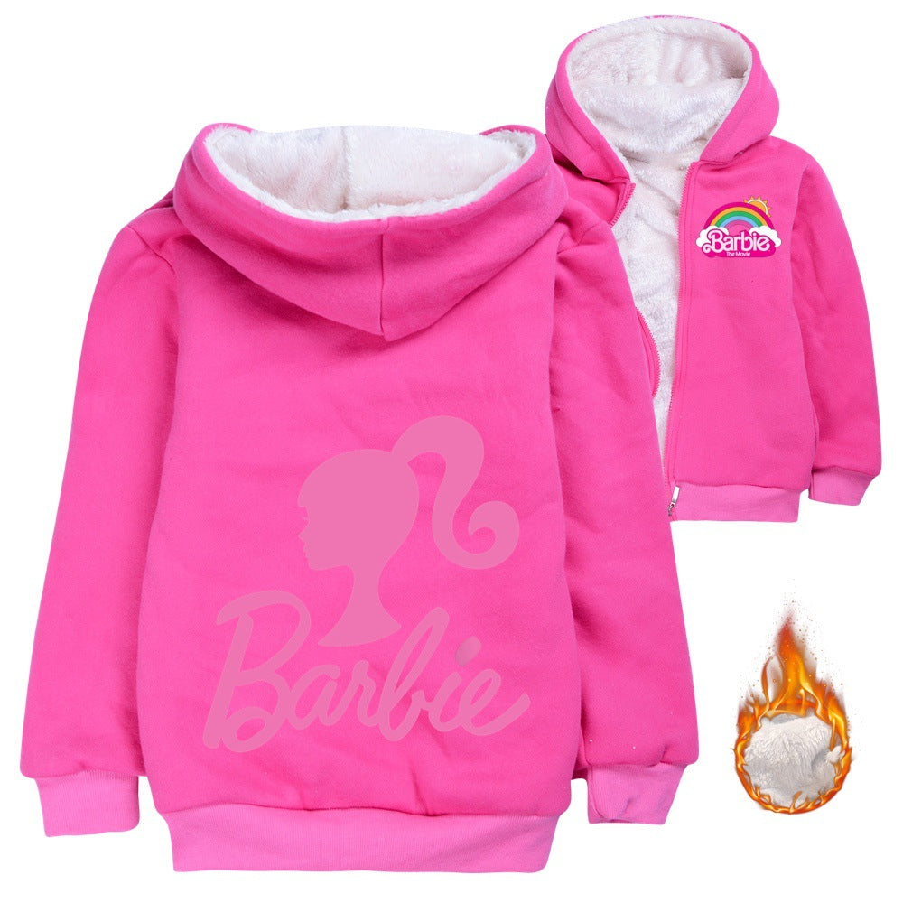 Barbie The Movie Sherpa Lined Hoodie Fleece Sweatshirt Full Zip Hooded Jacket for Kids