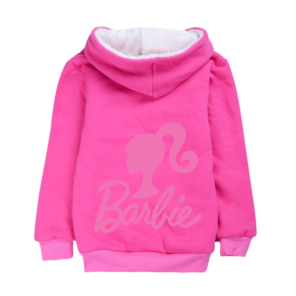 Barbie The Movie Sherpa Lined Hoodie Fleece Sweatshirt Full Zip Hooded Jacket for Kids