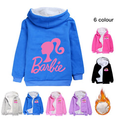 Barbie The Movie Sherpa Lined Hoodie Fleece Sweatshirt Full Zip Hooded Jacket for Kids