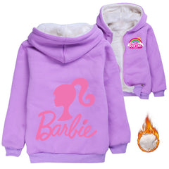 Barbie The Movie Sherpa Lined Hoodie Fleece Sweatshirt Full Zip Hooded Jacket for Kids