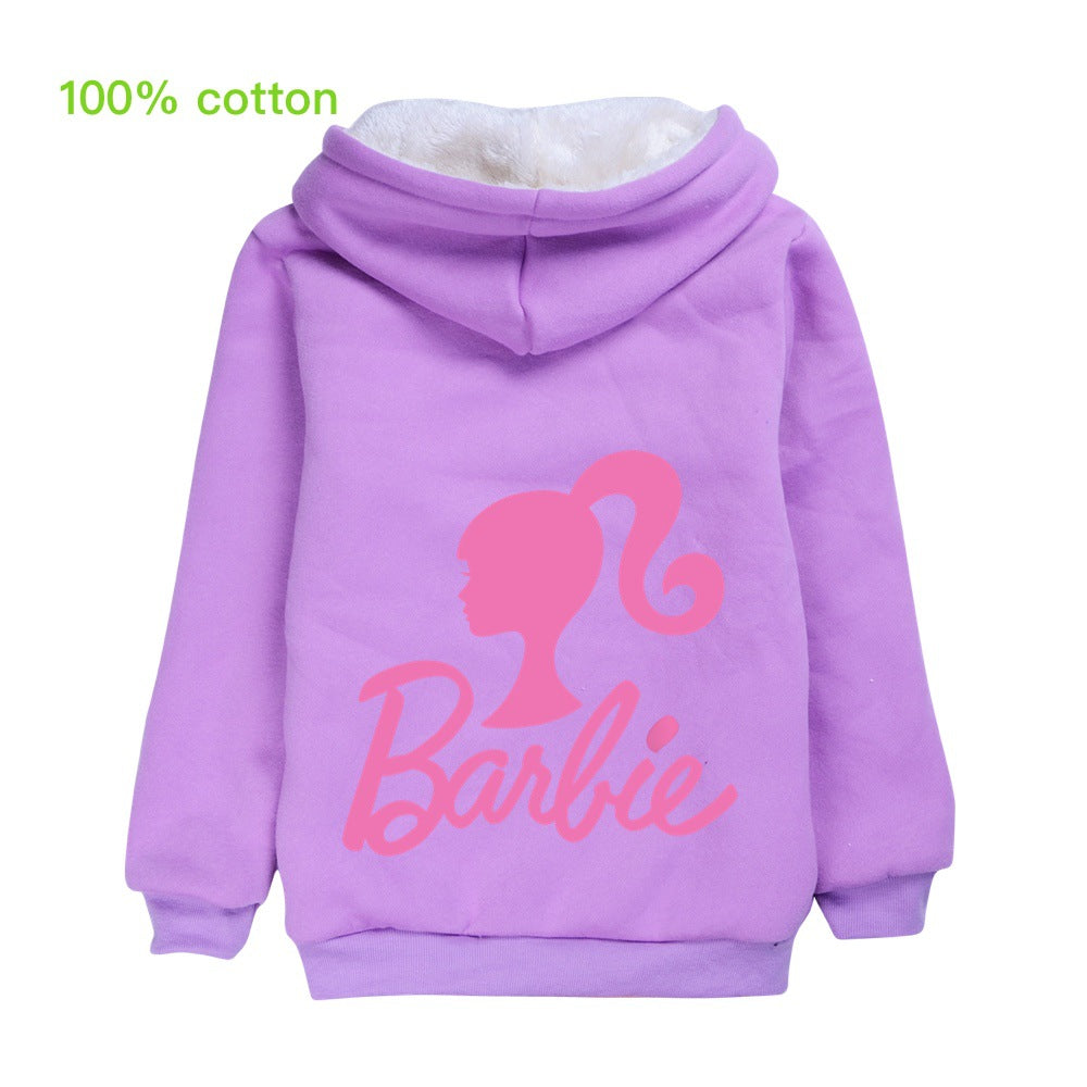 Barbie The Movie Sherpa Lined Hoodie Fleece Sweatshirt Full Zip Hooded Jacket for Kids