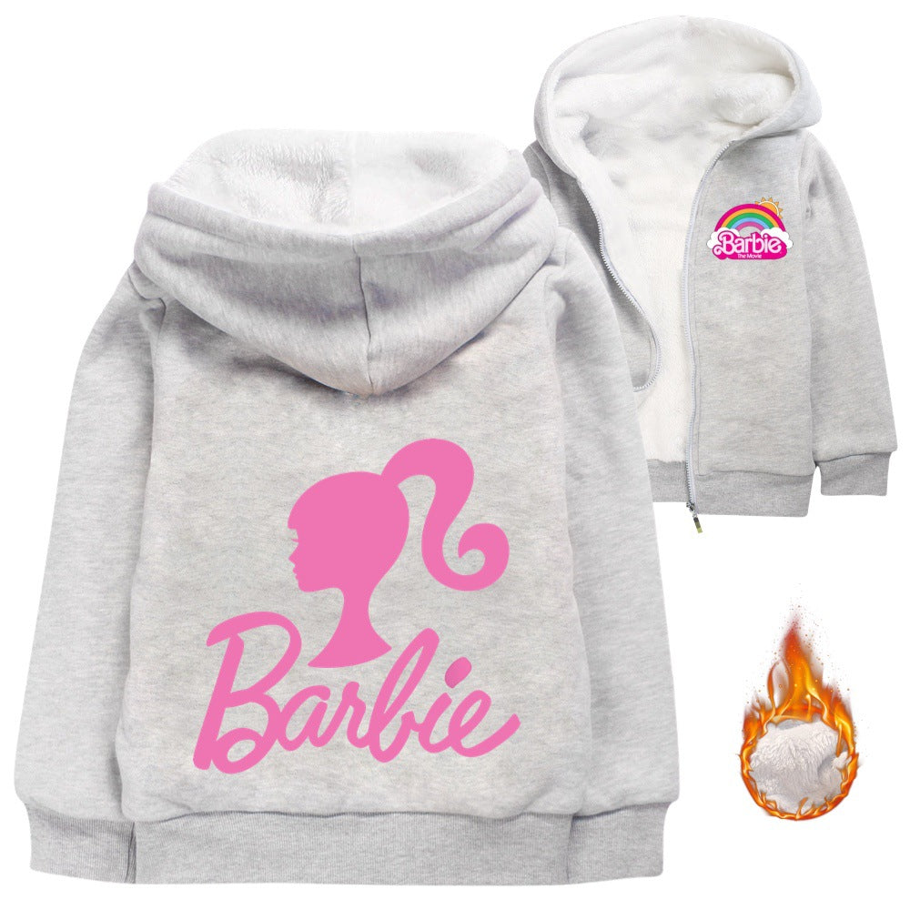 Barbie The Movie Sherpa Lined Hoodie Fleece Sweatshirt Full Zip Hooded Jacket for Kids