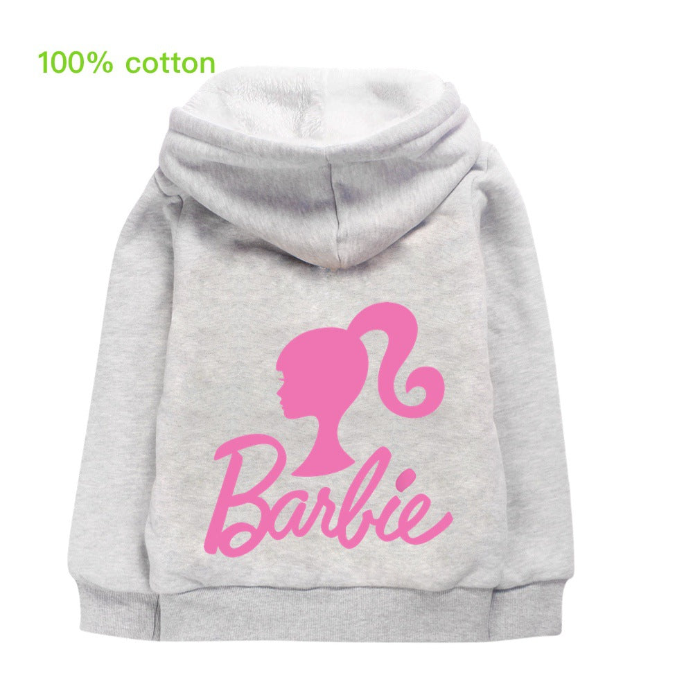 Barbie The Movie Sherpa Lined Hoodie Fleece Sweatshirt Full Zip Hooded Jacket for Kids