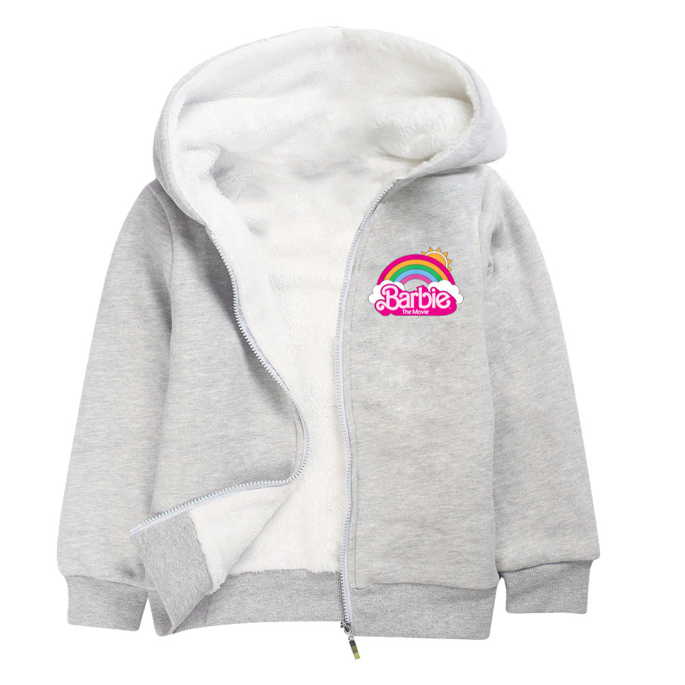 Barbie The Movie Sherpa Lined Hoodie Fleece Sweatshirt Full Zip Hooded Jacket for Kids