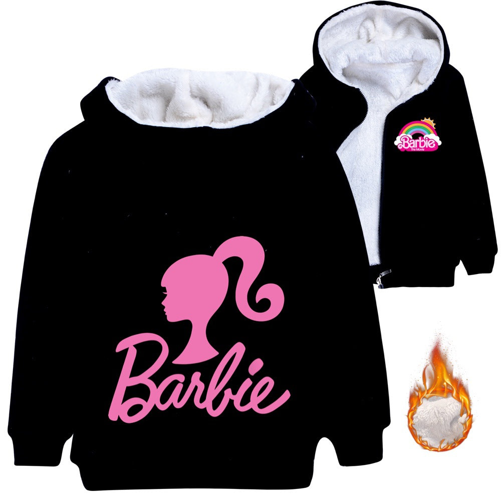 Barbie The Movie Sherpa Lined Hoodie Fleece Sweatshirt Full Zip Hooded Jacket for Kids