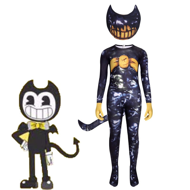 Bendy and Ink Machine Cosplay Costume with Mask Boys Girls Bodysuit Halloween Fancy Jumpsuits