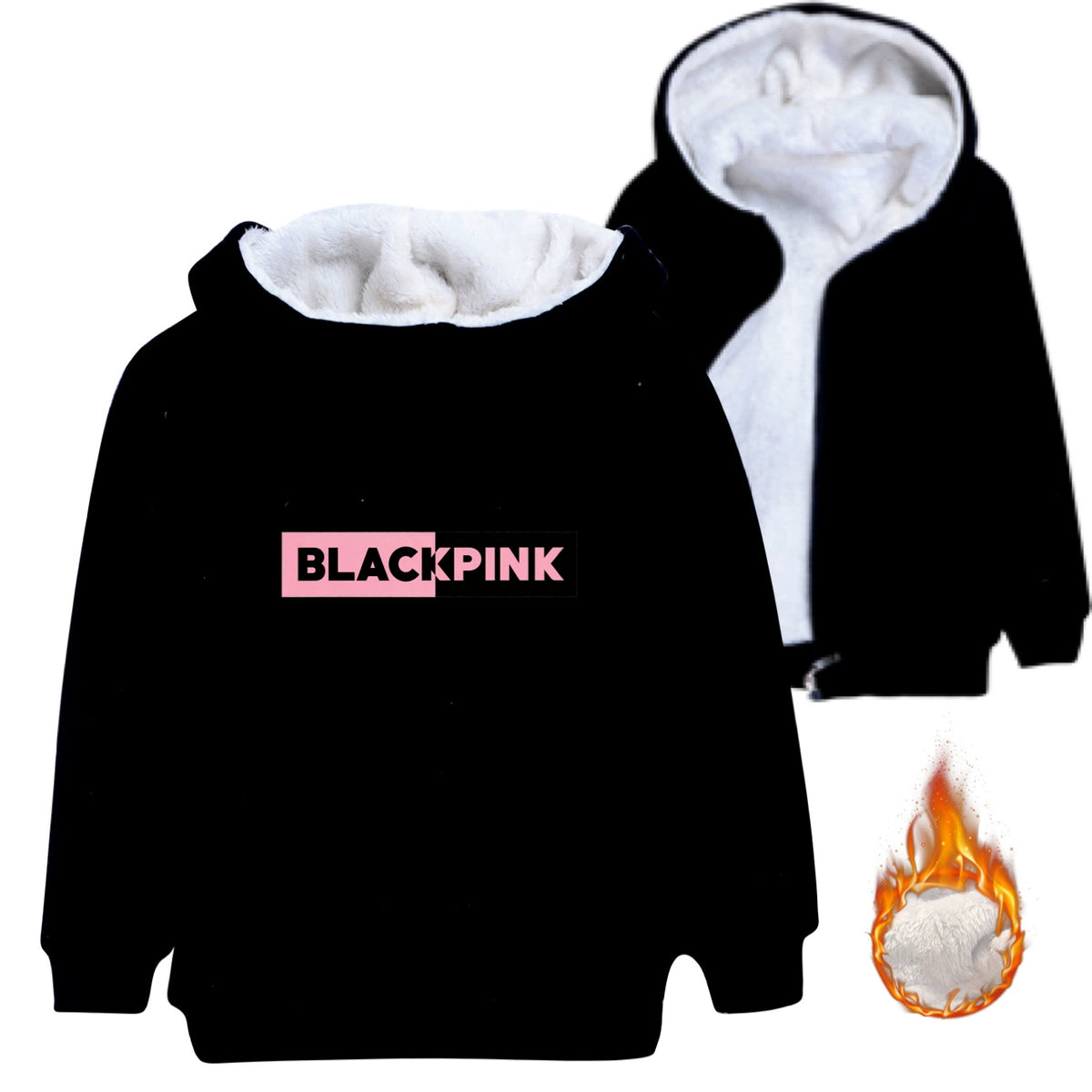 Blackpink Sherpa Lined Hoodie Fleece Sweatshirt Full Zip Hooded Jacket for Kids