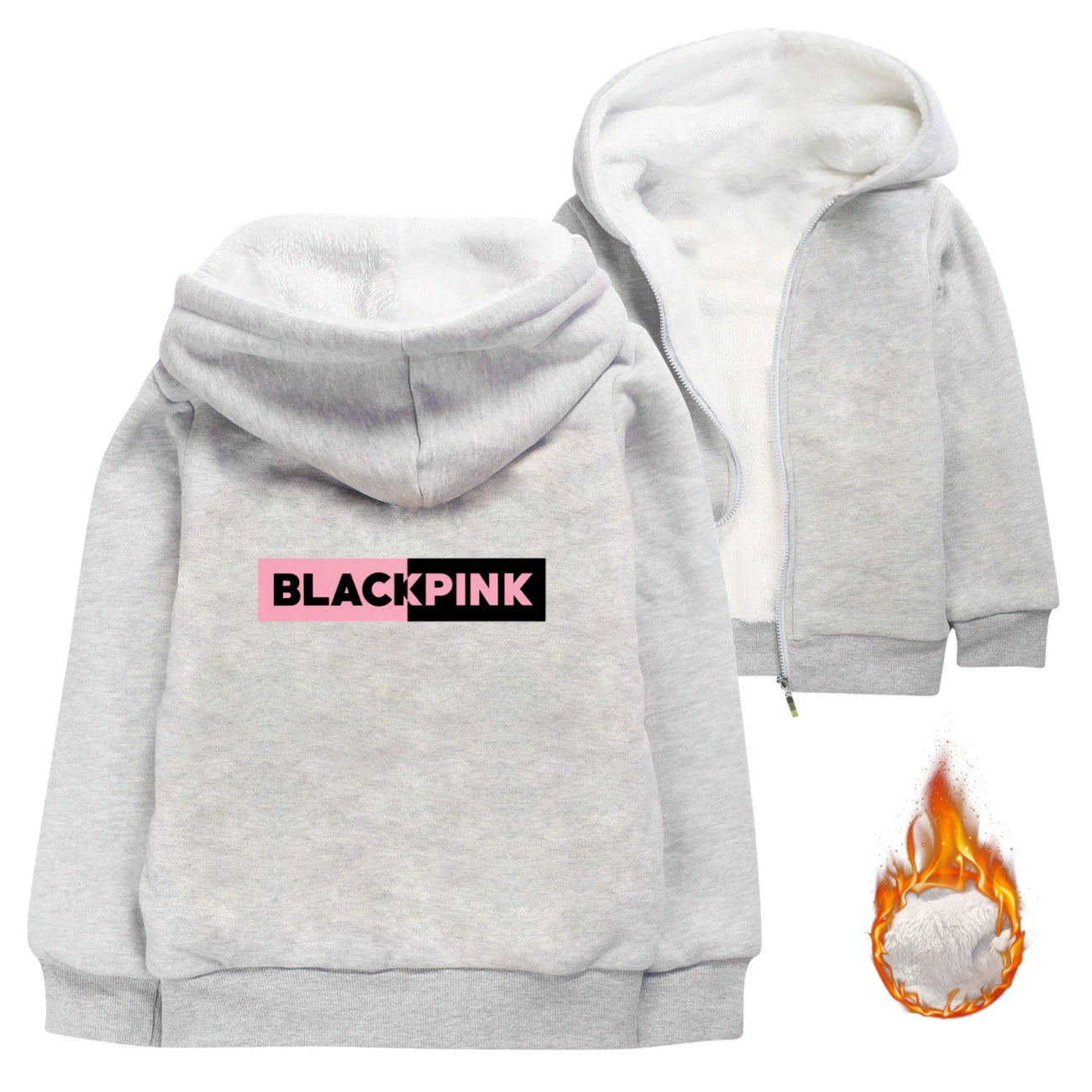 Blackpink Sherpa Lined Hoodie Fleece Sweatshirt Full Zip Hooded Jacket for Kids