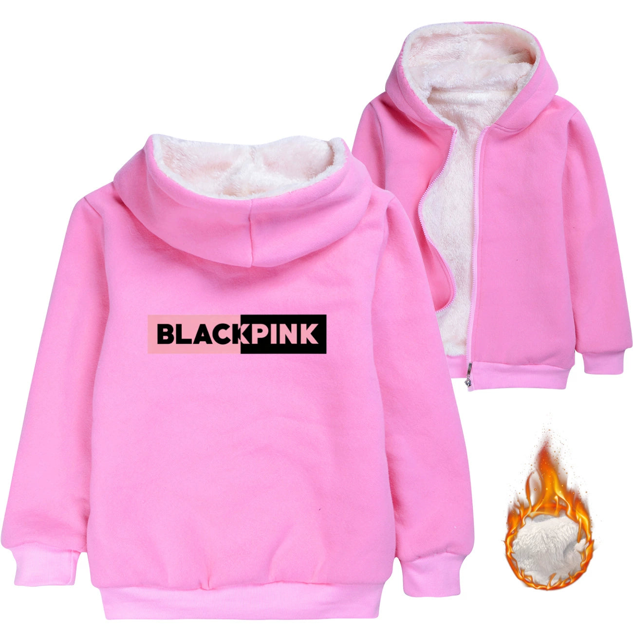 Blackpink Sherpa Lined Hoodie Fleece Sweatshirt Full Zip Hooded Jacket for Kids