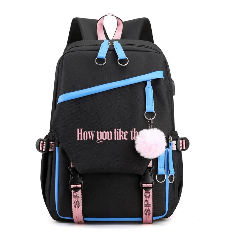 Blackpink Waterproof Backpack School Notebook Travel Bags USB Charging