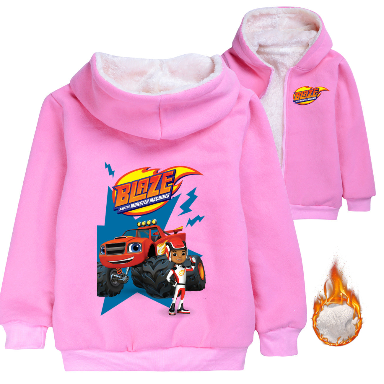 Blaze and the Monster Machines Sherpa Lined Hoodie Fleece Sweatshirt Full Zip Hooded Jacket for Kids