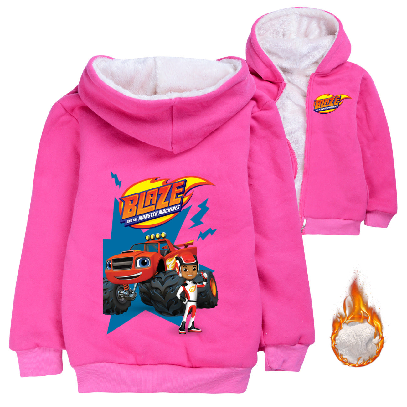 Blaze and the Monster Machines Sherpa Lined Hoodie Fleece Sweatshirt Full Zip Hooded Jacket for Kids