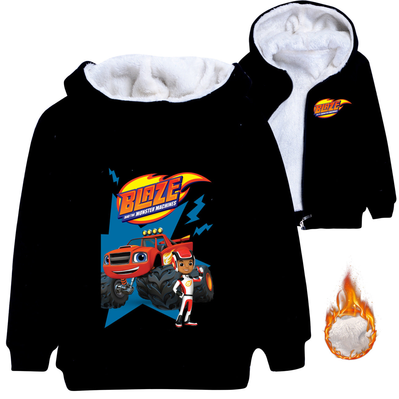 Blaze and the Monster Machines Sherpa Lined Hoodie Fleece Sweatshirt Full Zip Hooded Jacket for Kids