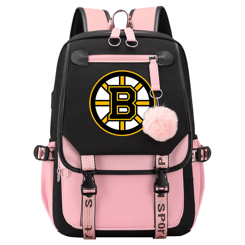 Boston Bruins Hockey League Waterproof Backpack School Notebook Travel Bag USB Charging