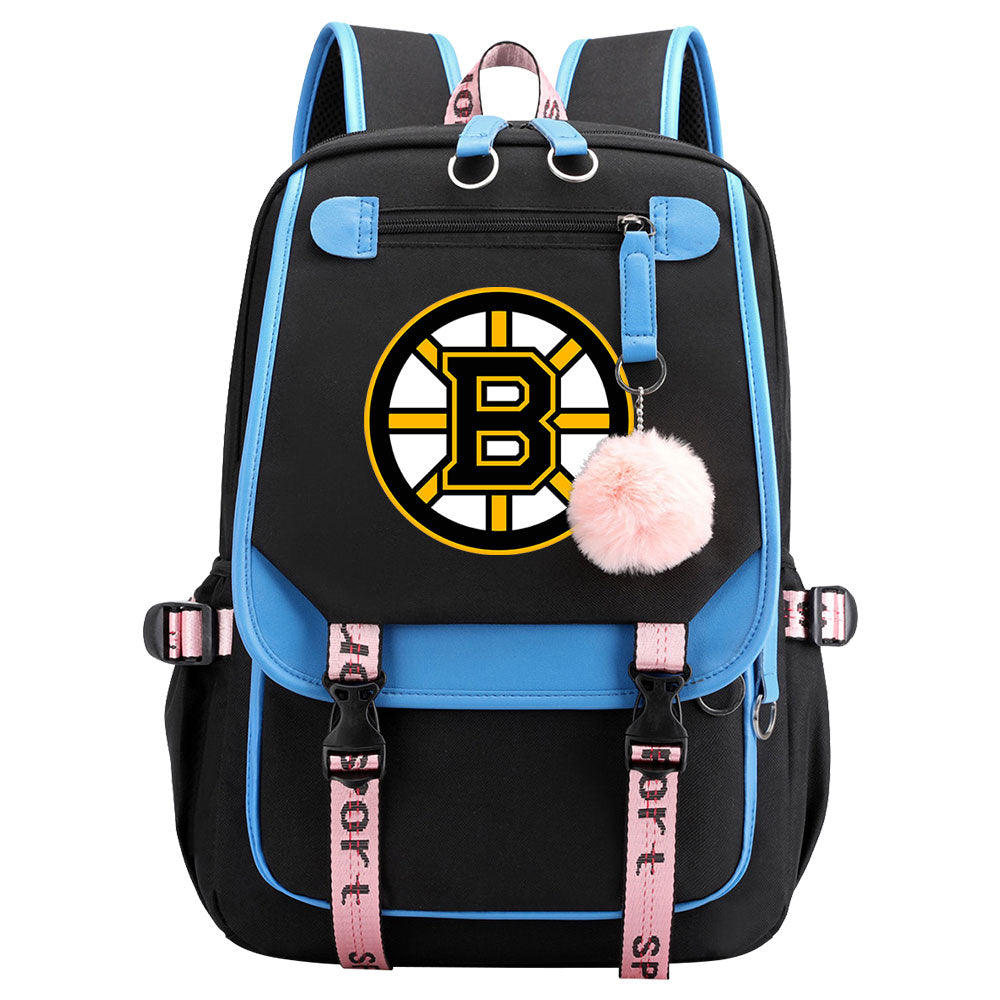 Boston Bruins Hockey League Waterproof Backpack School Notebook Travel Bag USB Charging