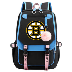 Boston Bruins Hockey League Waterproof Backpack School Notebook Travel Bag USB Charging