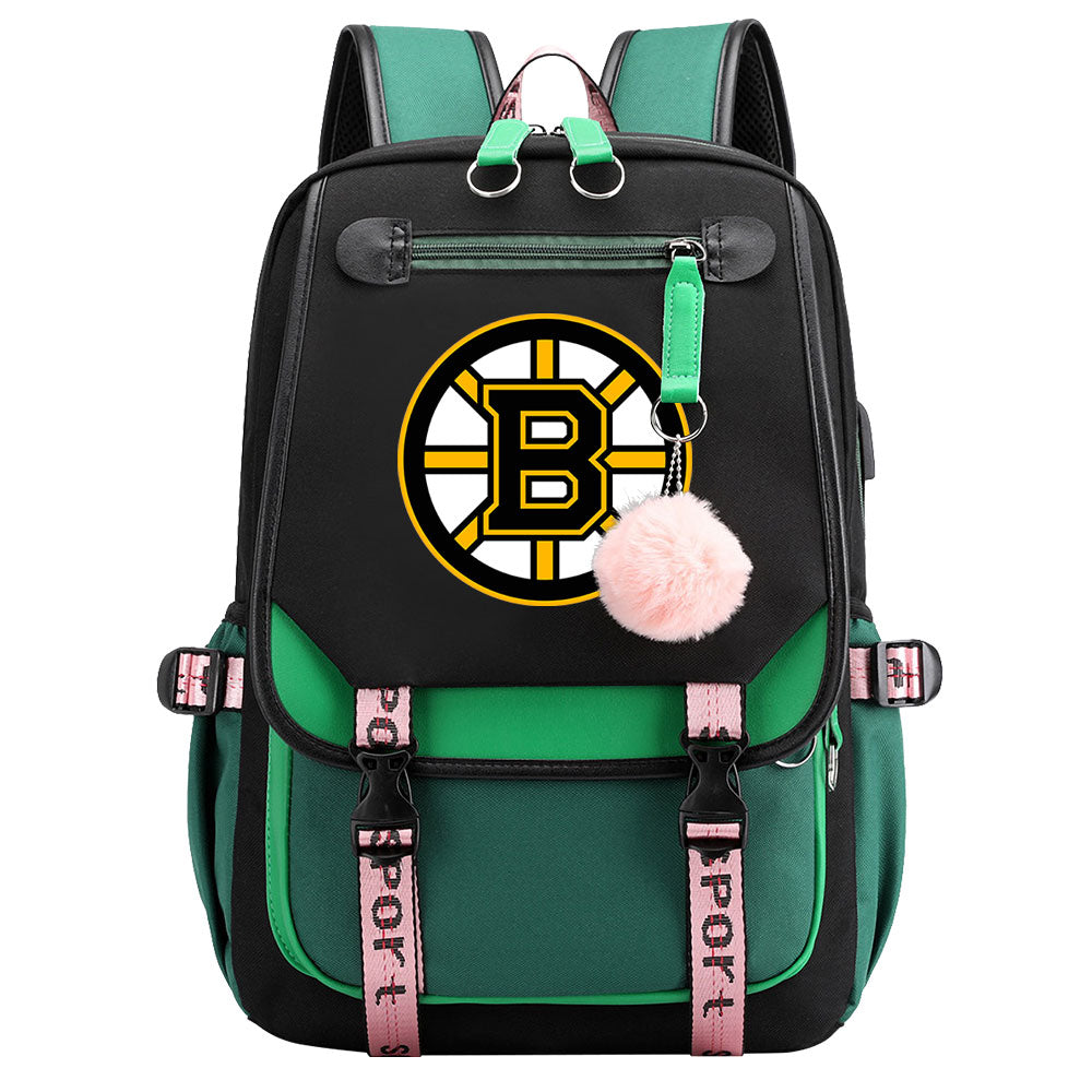 Boston Bruins Hockey League Waterproof Backpack School Notebook Travel Bag USB Charging
