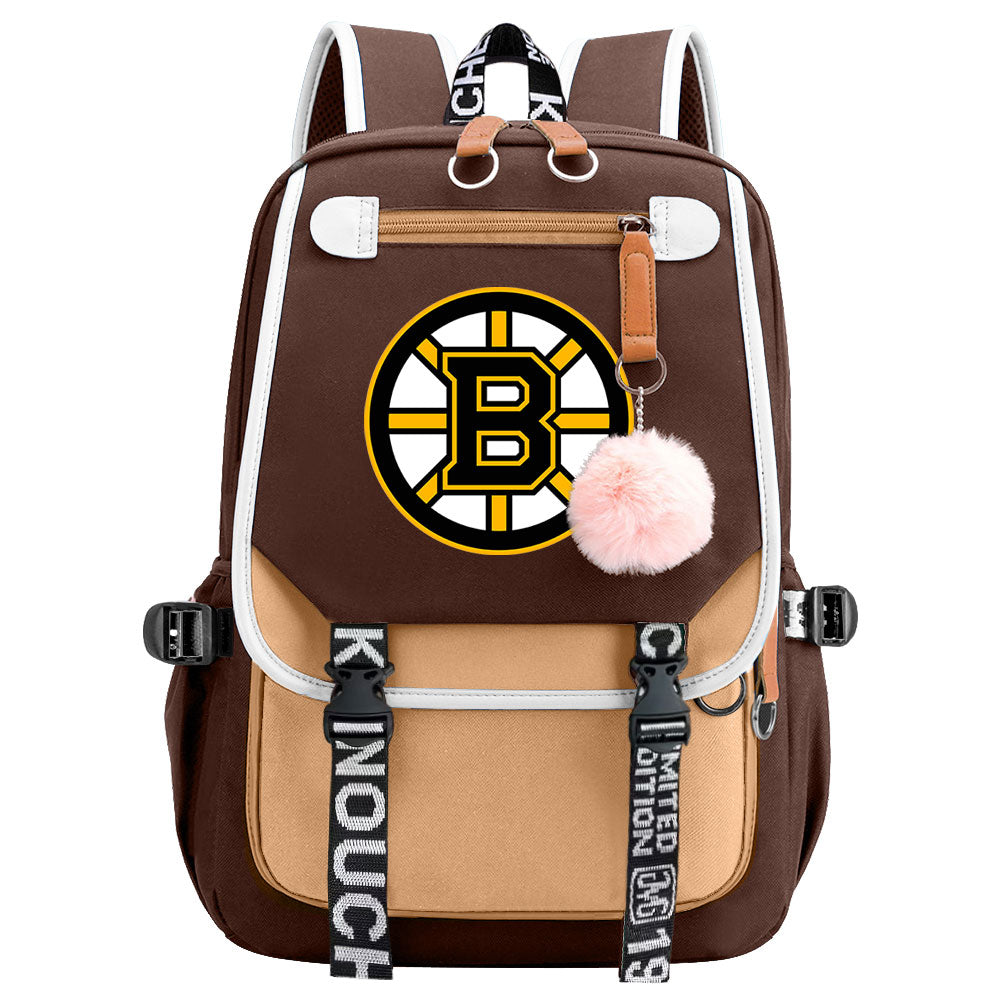 Boston Bruins Hockey League Waterproof Backpack School Notebook Travel Bag USB Charging