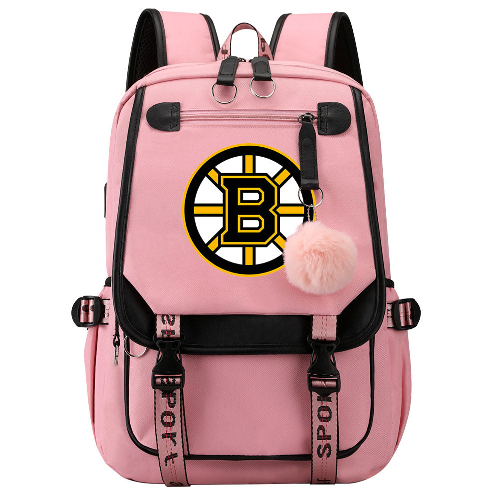 Boston Bruins Hockey League Waterproof Backpack School Notebook Travel Bag USB Charging