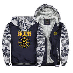 Boston Bruins Hockey Team  Unisex Lined Hoodie Fleece Sweatshirt Full Zipper Hooded Thicken Jacket