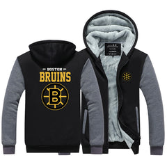 Boston Bruins Hockey Team  Unisex Lined Hoodie Fleece Sweatshirt Full Zipper Hooded Thicken Jacket