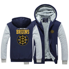 Boston Bruins Hockey Team  Unisex Lined Hoodie Fleece Sweatshirt Full Zipper Hooded Thicken Jacket