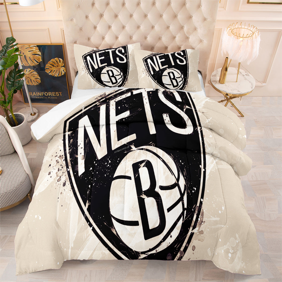 Brooklyn Basketball Nets Comforter Pillowcases 3PC Sets Blanket All Season Reversible Quilted Duvet