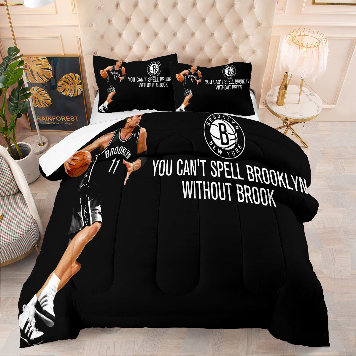 Brooklyn Basketball Nets Comforter Pillowcases 3PC Sets Blanket All Season Reversible Quilted Duvet