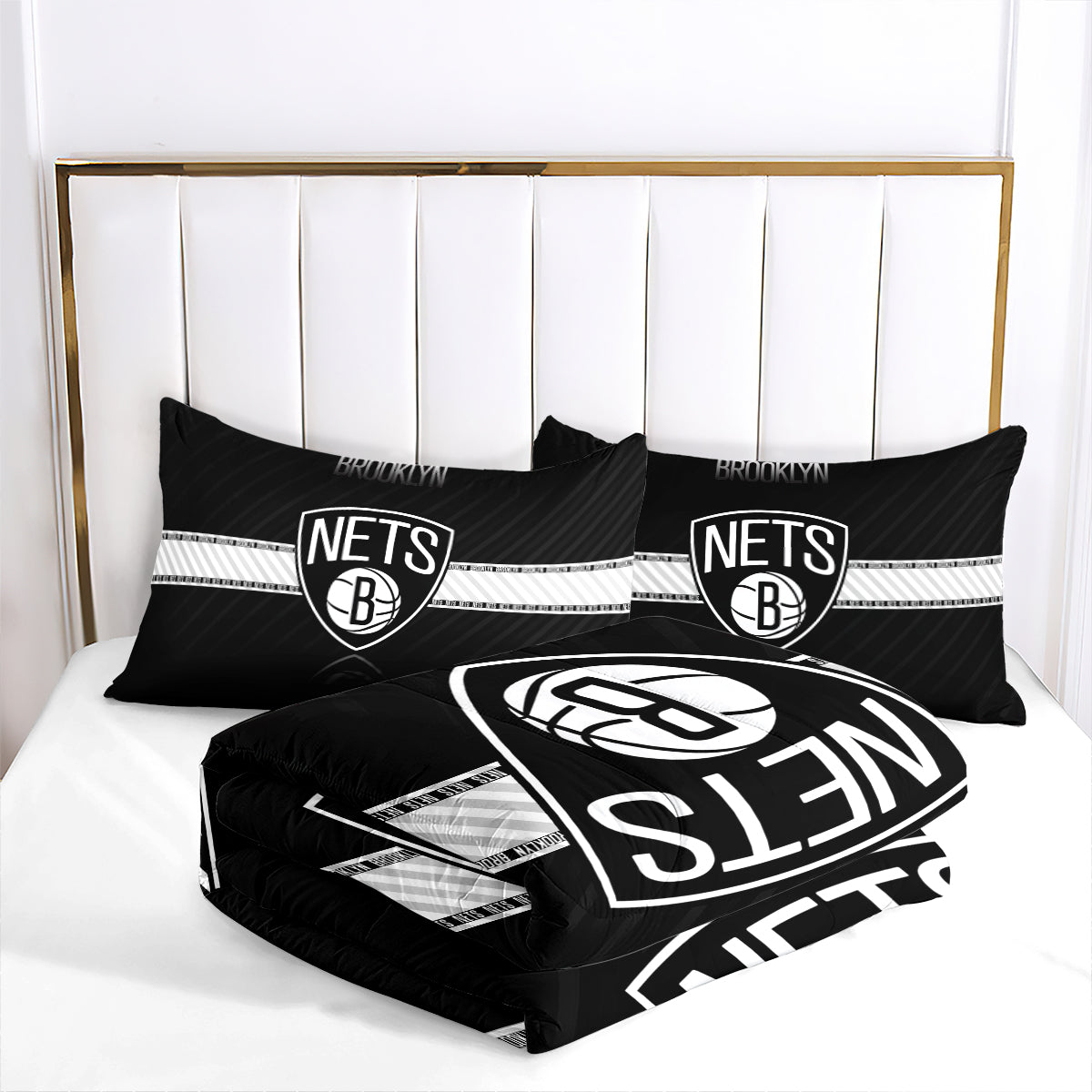 Brooklyn Basketball Nets Comforter Pillowcases 3PC Sets Blanket All Season Reversible Quilted Duvet