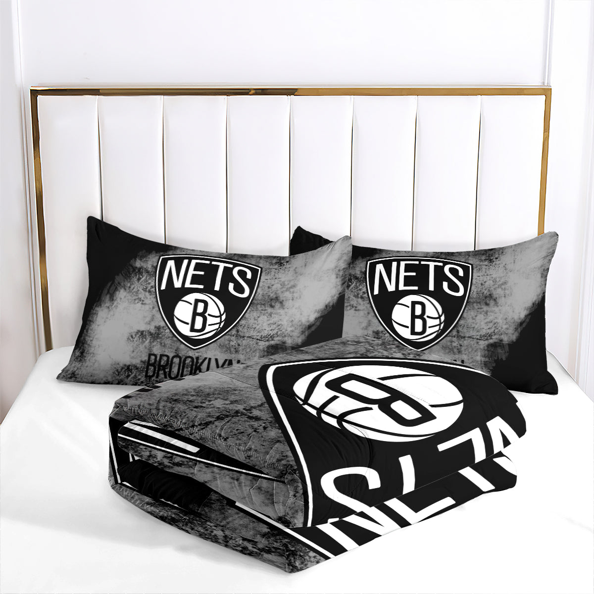 Brooklyn Basketball Nets Comforter Pillowcases 3PC Sets Blanket All Season Reversible Quilted Duvet