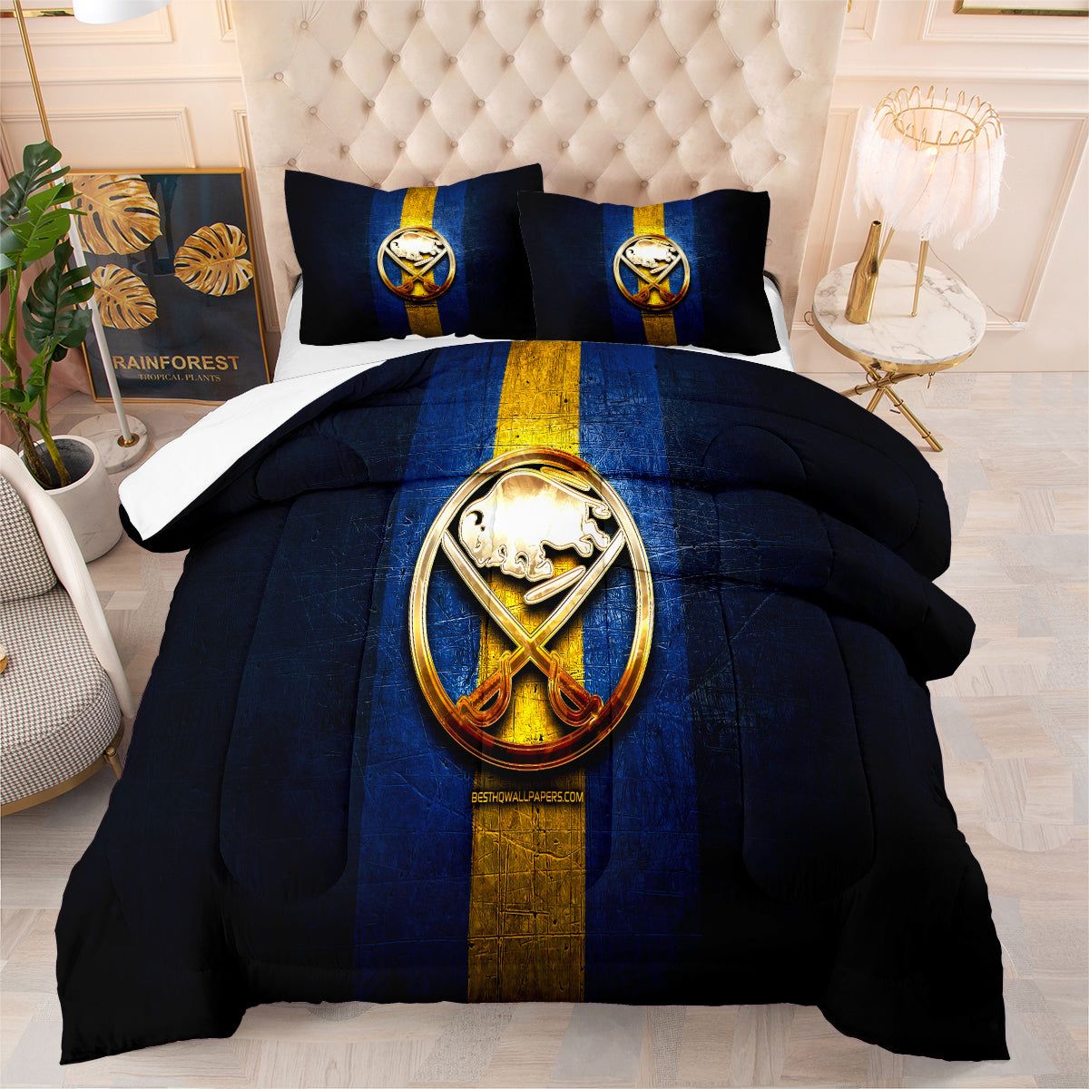 Buffalo Sabres Hockey Comforter Pillowcases 3PC Sets Blanket All Season Reversible Quilted Duvet