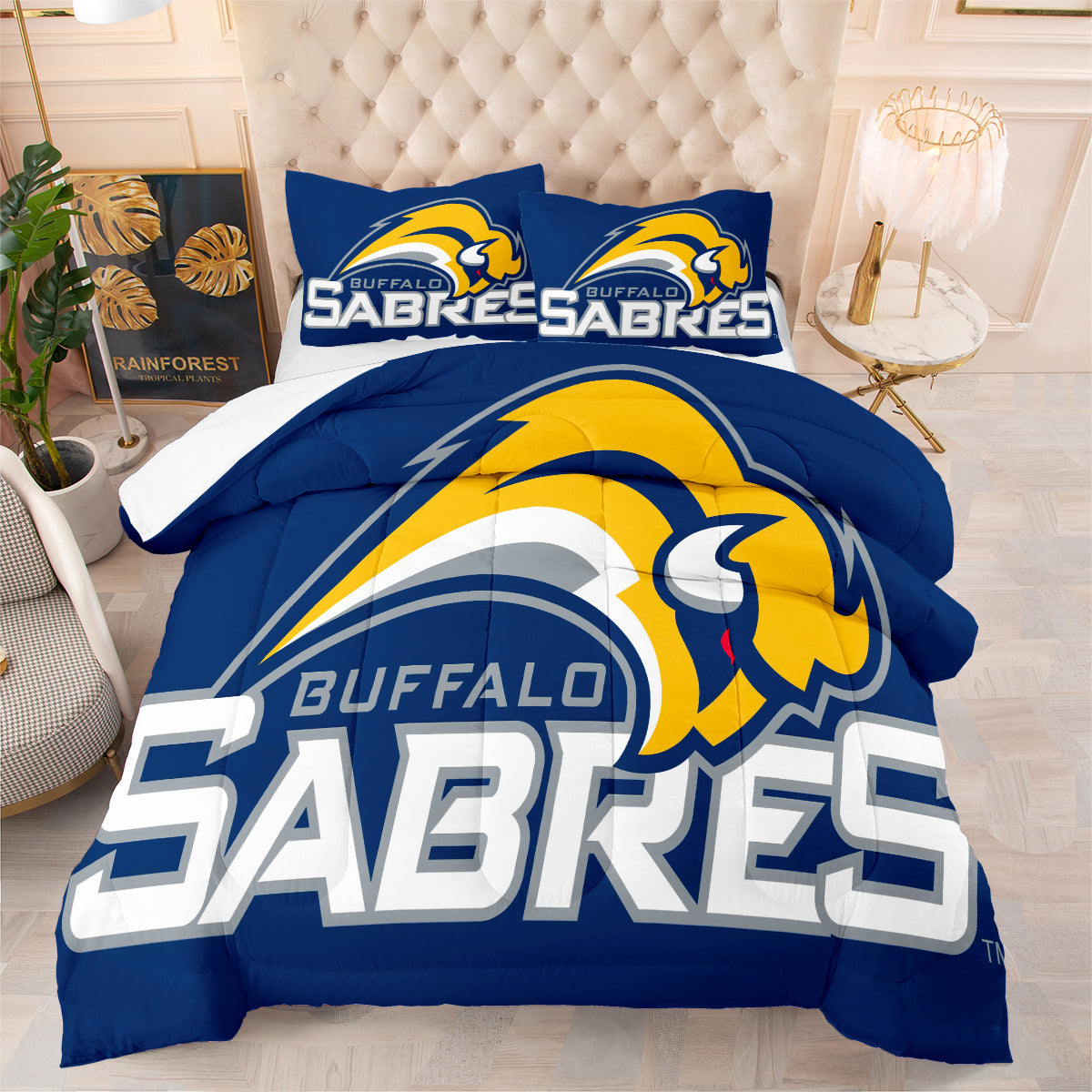 Buffalo Sabres Hockey Comforter Pillowcases 3PC Sets Blanket All Season Reversible Quilted Duvet