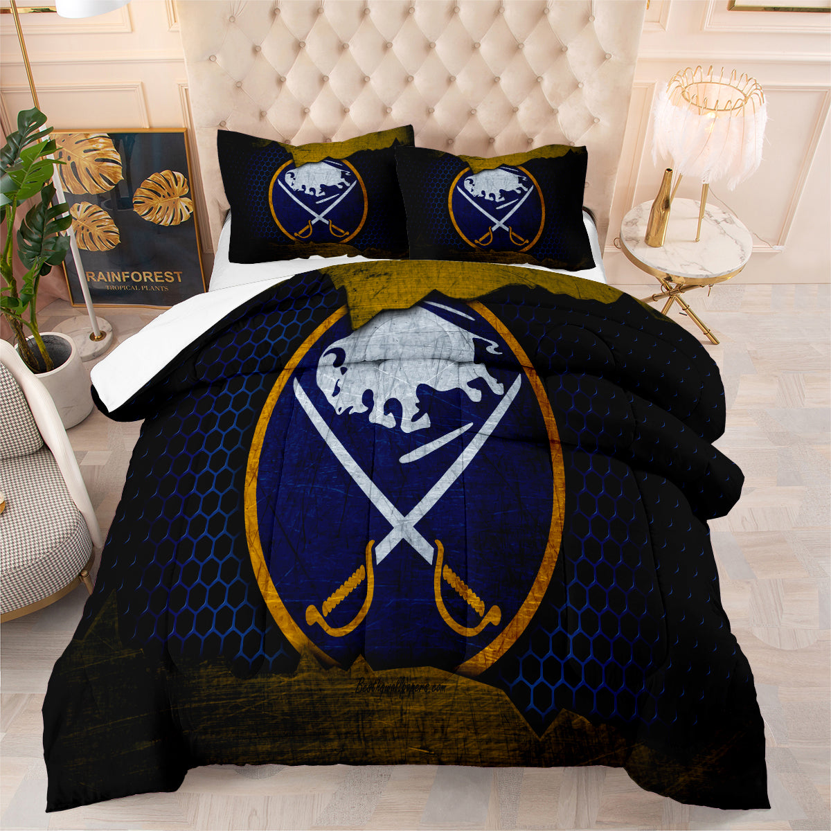 Buffalo Sabres Hockey Comforter Pillowcases 3PC Sets Blanket All Season Reversible Quilted Duvet