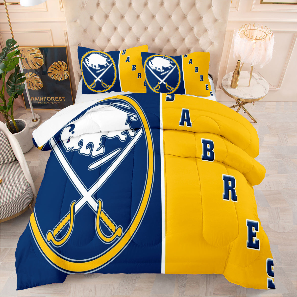 Buffalo Sabres Hockey Comforter Pillowcases 3PC Sets Blanket All Season Reversible Quilted Duvet