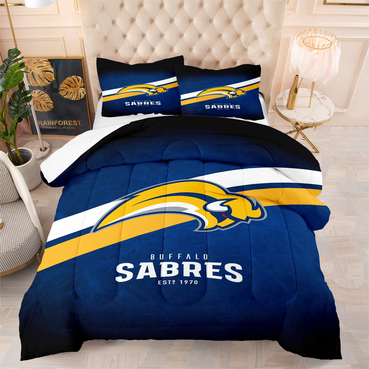 Buffalo Sabres Hockey Comforter Pillowcases 3PC Sets Blanket All Season Reversible Quilted Duvet