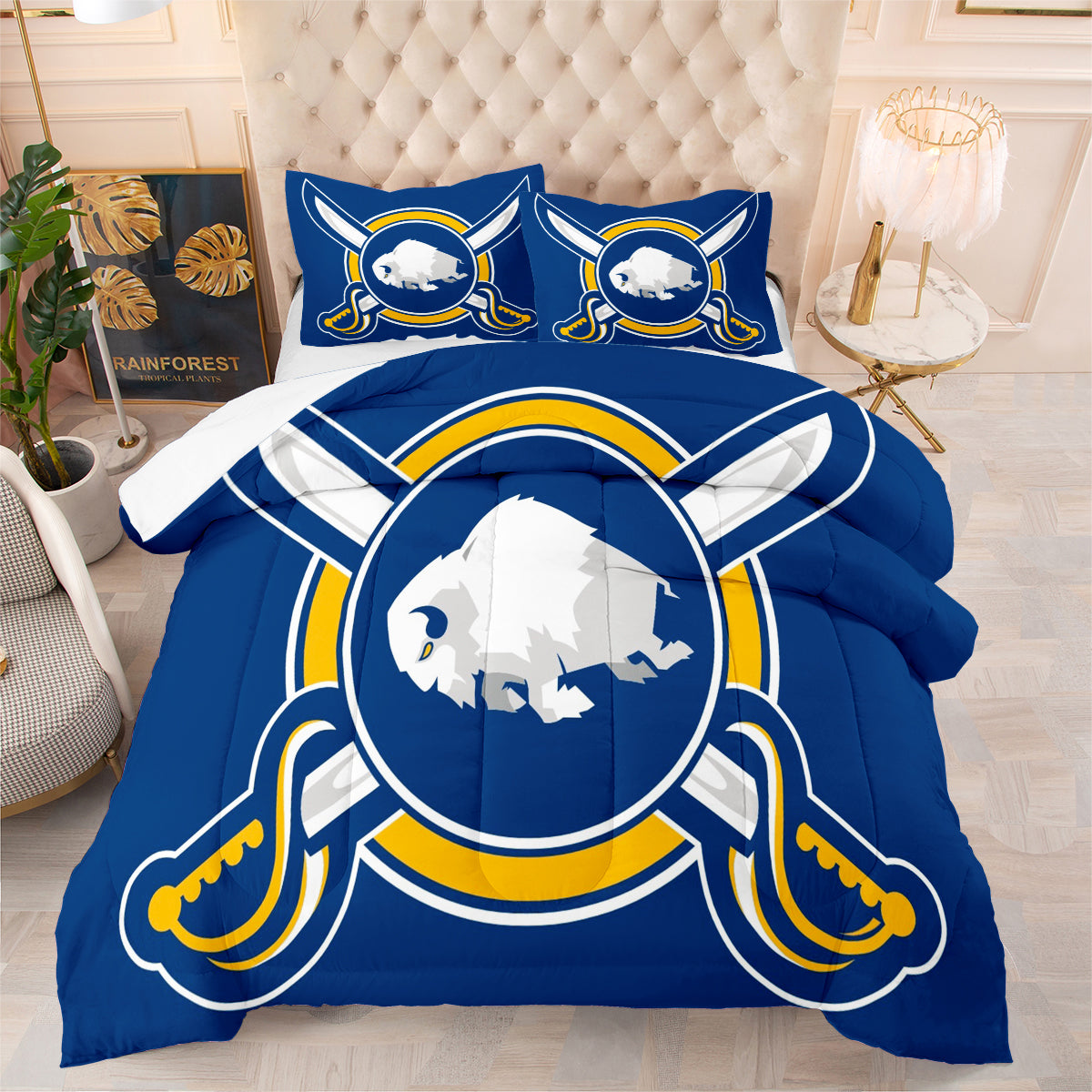 Buffalo Sabres Hockey Comforter Pillowcases 3PC Sets Blanket All Season Reversible Quilted Duvet