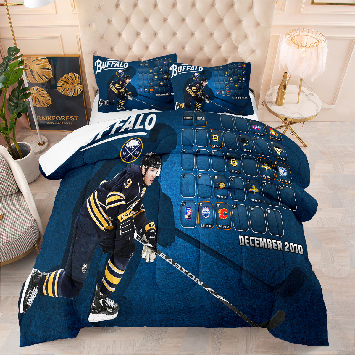 Buffalo Sabres Hockey Comforter Pillowcases 3PC Sets Blanket All Season Reversible Quilted Duvet