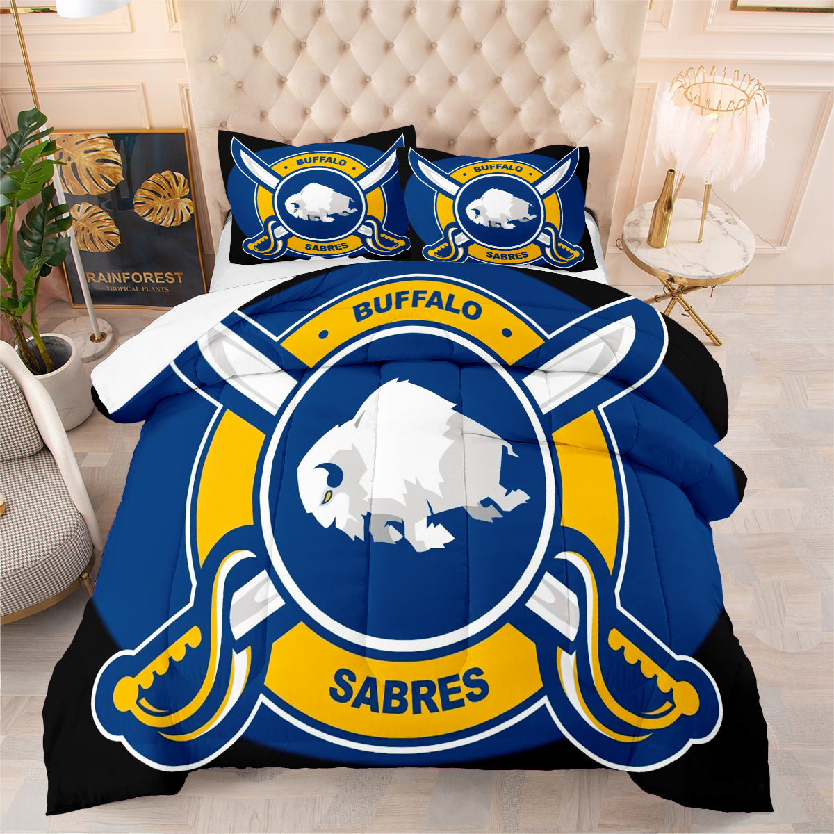 Buffalo Sabres Hockey Comforter Pillowcases 3PC Sets Blanket All Season Reversible Quilted Duvet